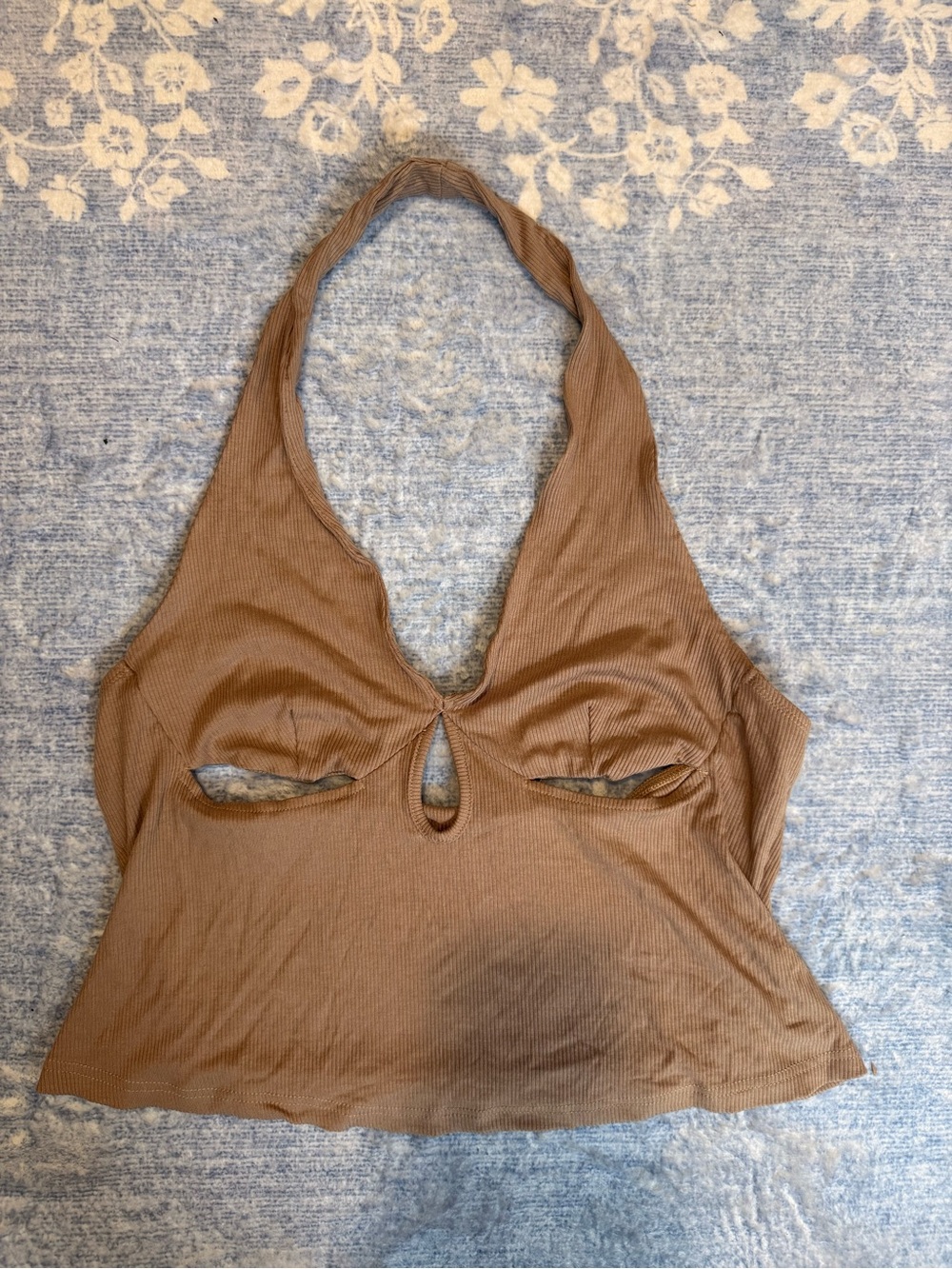SHEIN Brown Ribbed Halter Cutout Crop Top